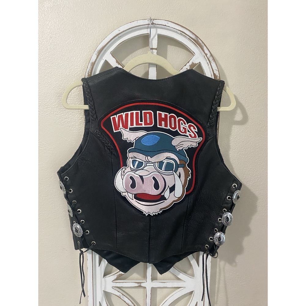 Real Leather Milwaukee Wi Vest Mens Black Motorcycle Biker Wild Hogs Patch Large